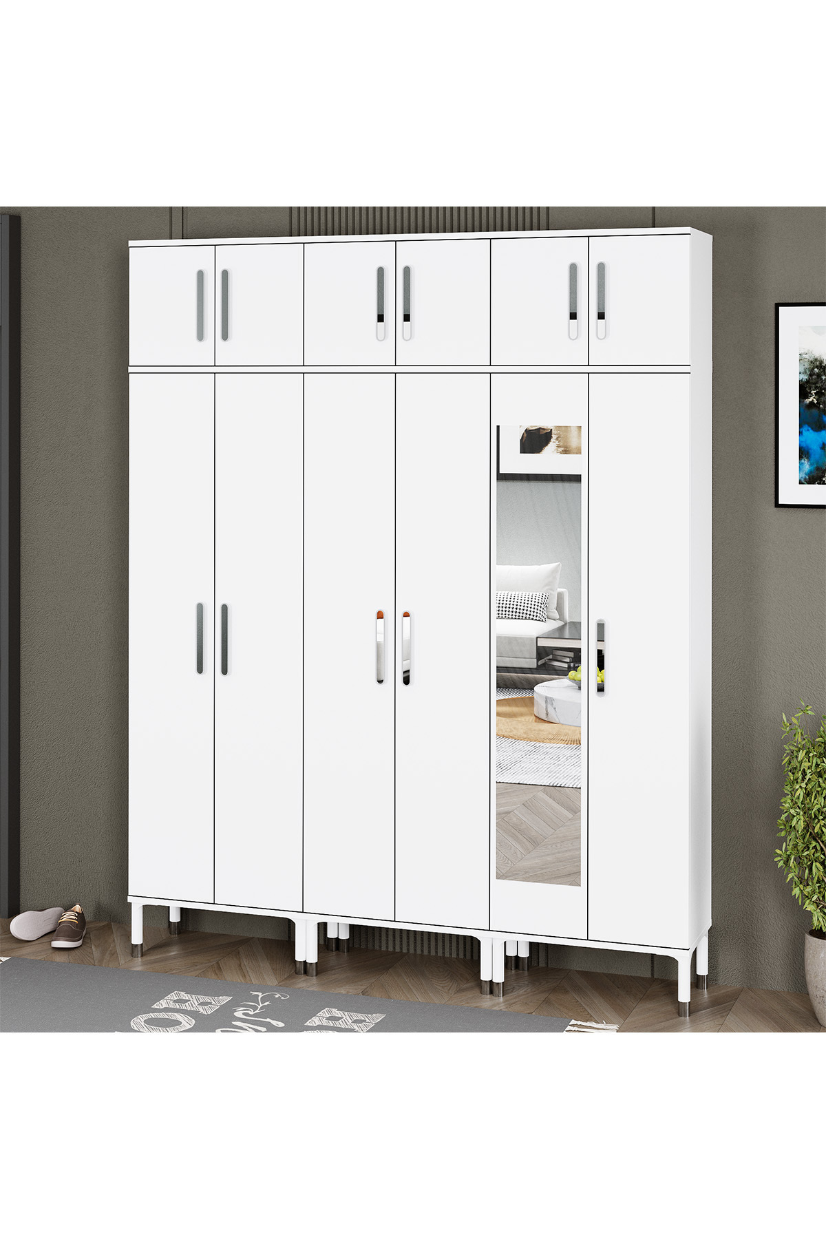 Bouquet-1-3-3-4-4 Footed Mirrored Shoe Coat Rack Cloakroom