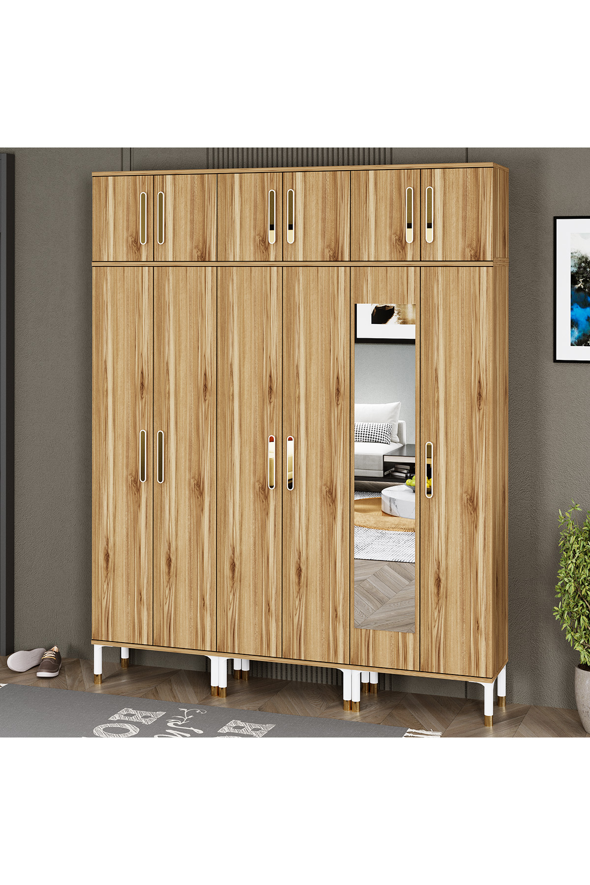 Bouquet-1-3-3-4-4 Footed Mirrored Shoe Coat Rack Cloakroom