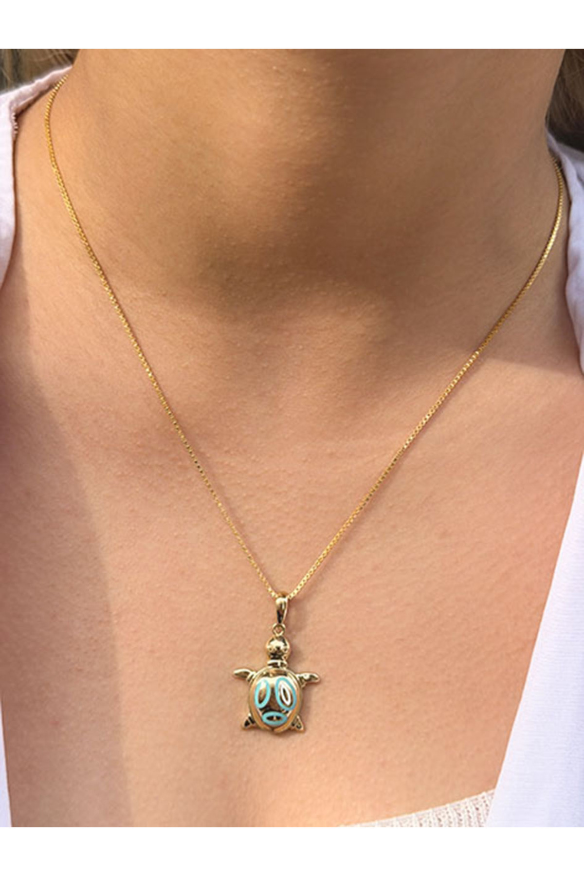 UZUNDAĞ KUYUMCULUK 14 Ayar Altın Turkuaz Boncuklu Labubu Kolye