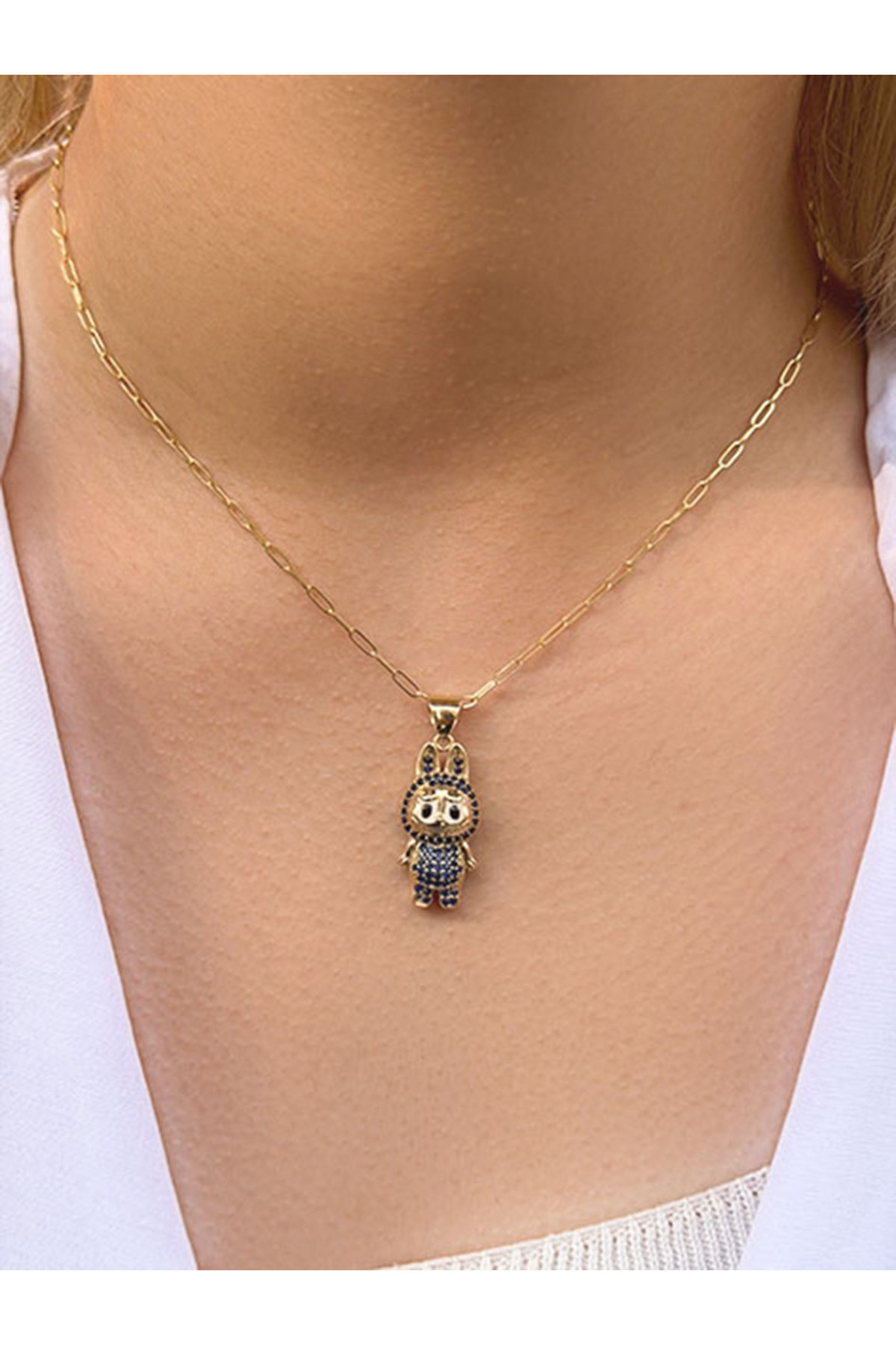 UZUNDAĞ KUYUMCULUK 14 Ayar Altın Boncuklu Labubu Kolye