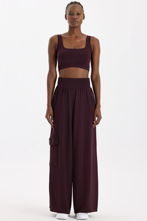 COMEUP Yüksek Belli Kargo Cepli Pantolon Burgundy