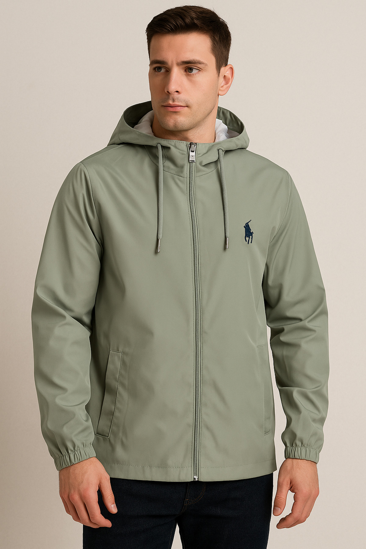 Laviva Fashion Kapüşonlu Fermuarlı Yeşil Renk Yağmurluk