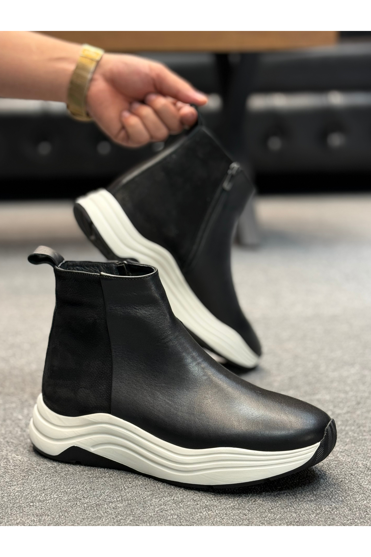 Avni Ceylan  Dese Tabanlı Sportive Comfort Siyah Deri Bot