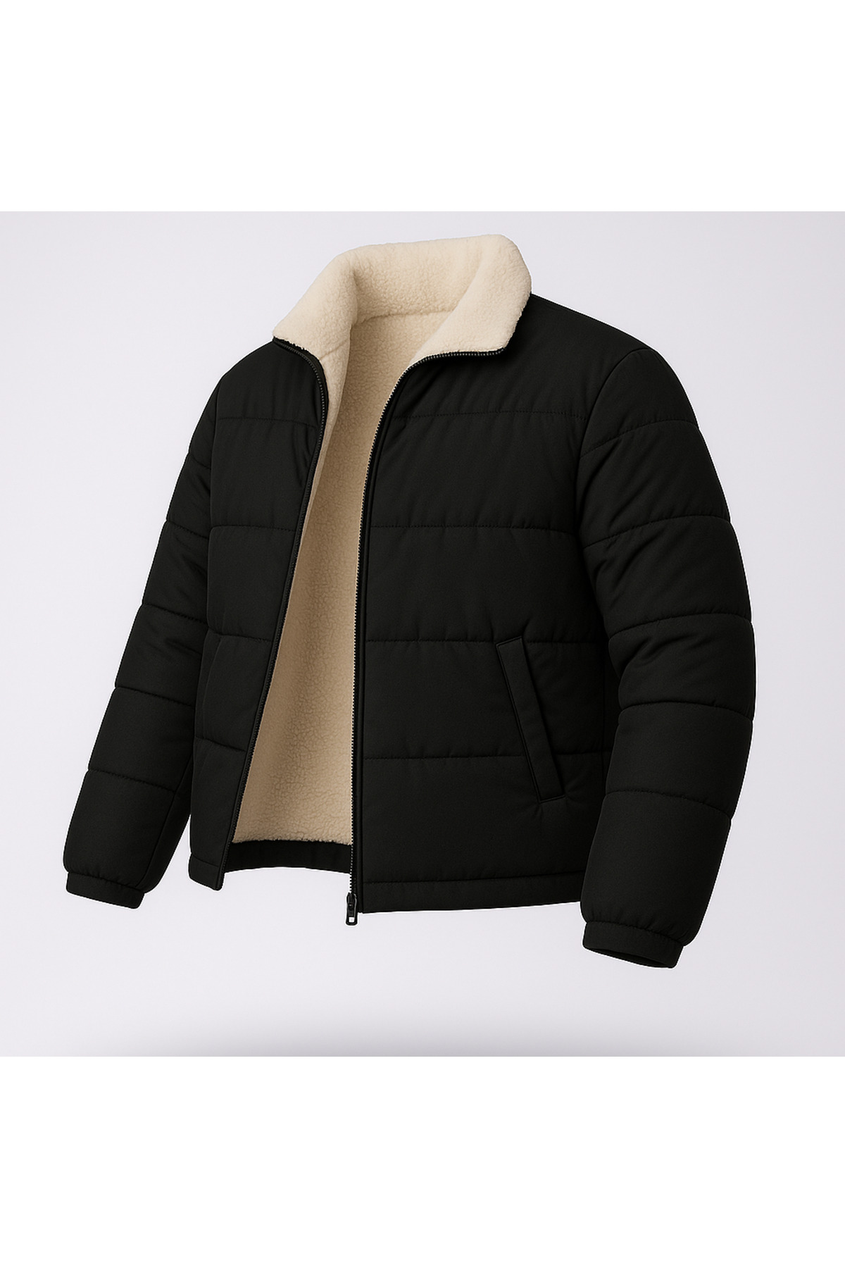 FASHION Erkek Çift Taraflı Giyilebilir İçi Kürklü Şişme Mont — مشکی 3545364