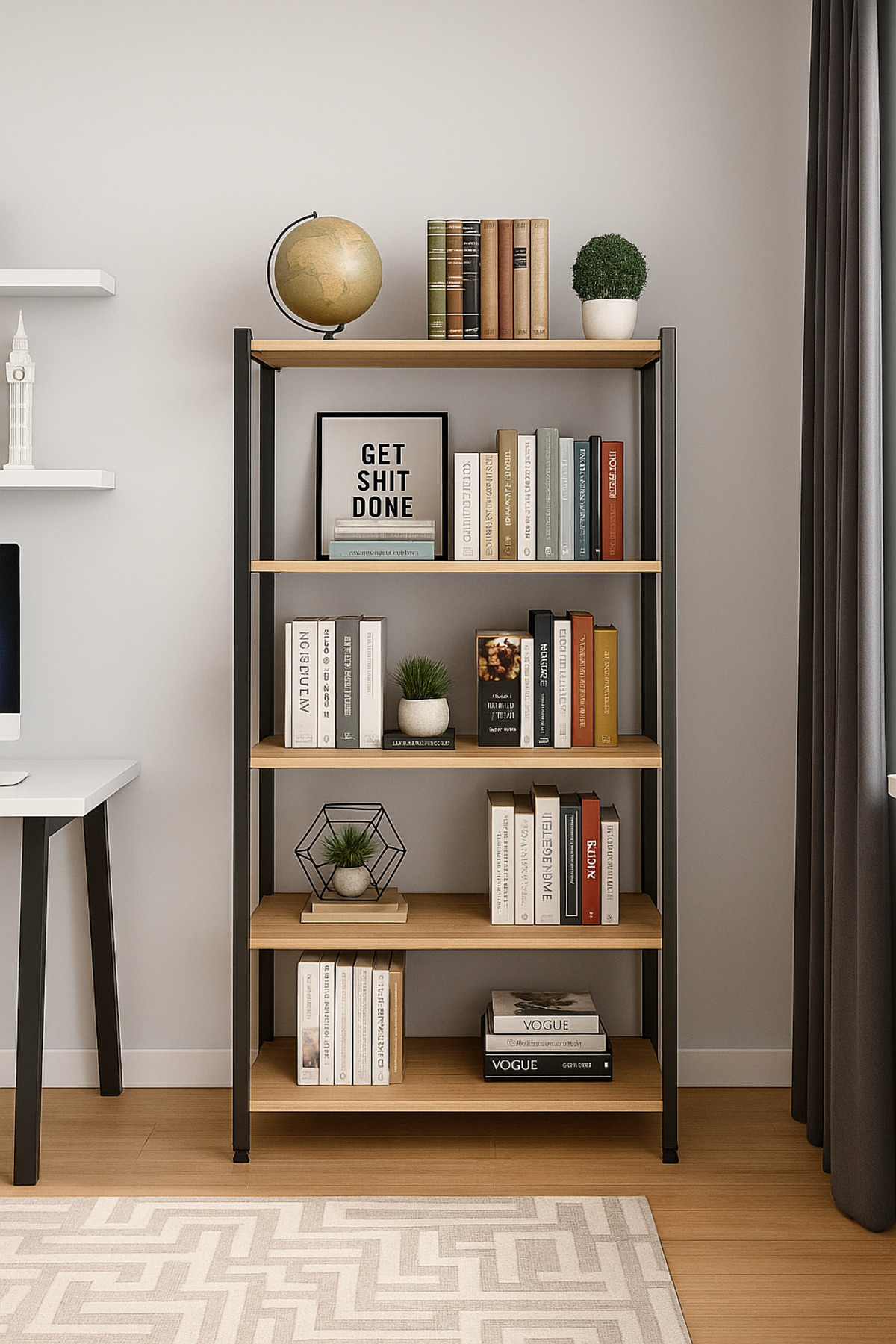 miyuhome 5 Raflı Metal Kitaplık Çok Amaçlı Raf Kolay Montaj Pratik Mutfak Banyo Rafı Ofis Dosya Rafı