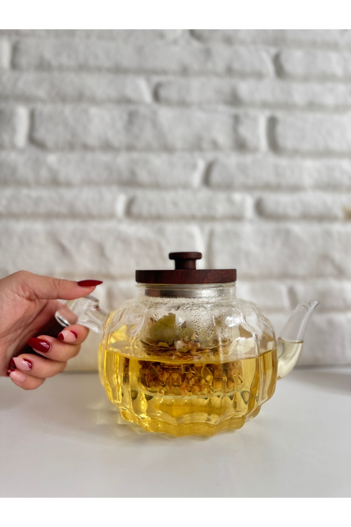 Akasya Detaylı Cam Demlik