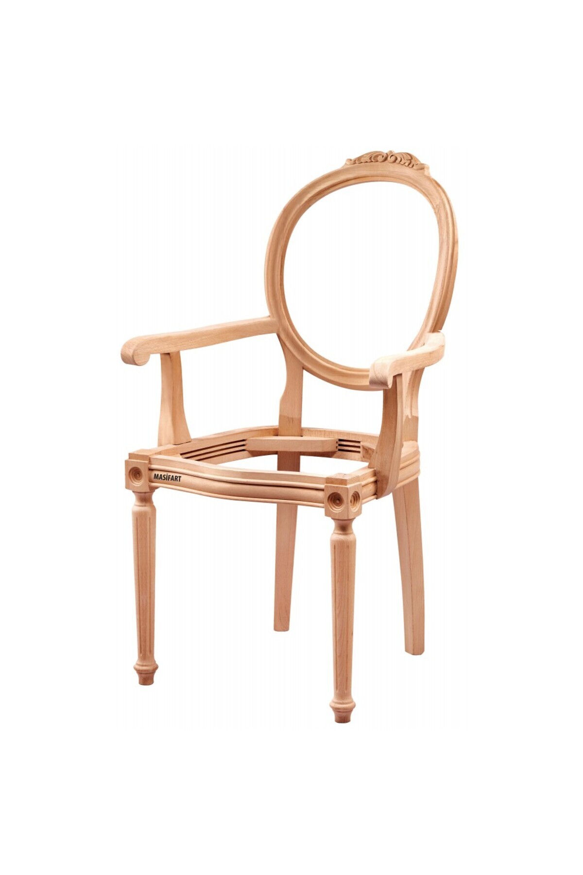 Masifart Acuzio Tornalı Oymalı Kollu Sandalye Cilasız Ham