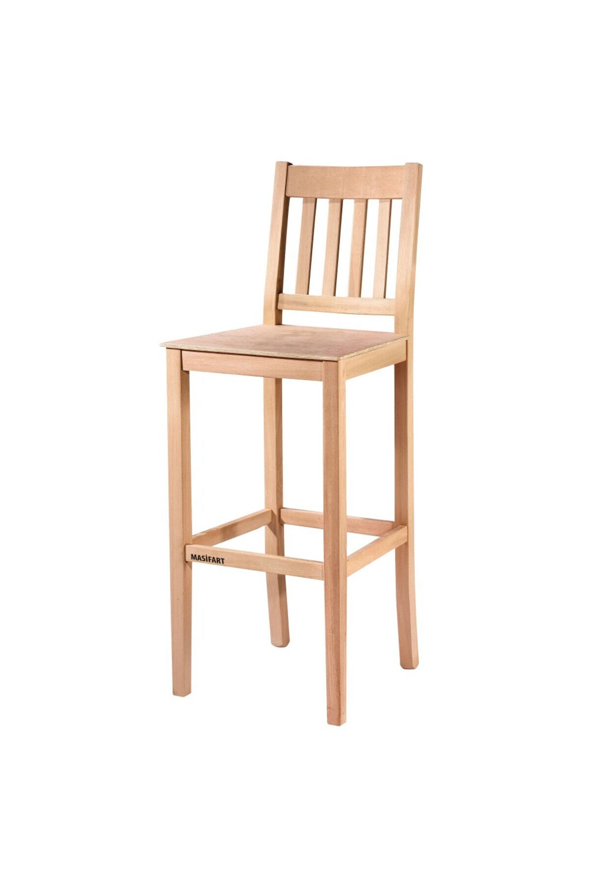 Masifart Fumus Çıtalı Izgaralı Bar Sandalyesi Cilasız Ham