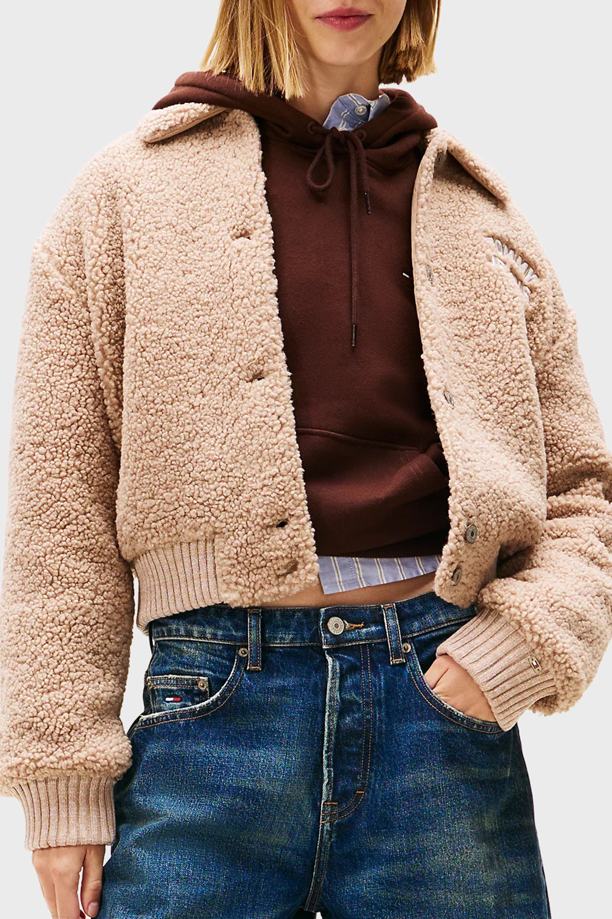 تامی جینز ژاکت بمبر تدی با طرح آرامش‌بخش لوگو DW0DW21666GUQ ژاکت DW0DW21666 GUQ