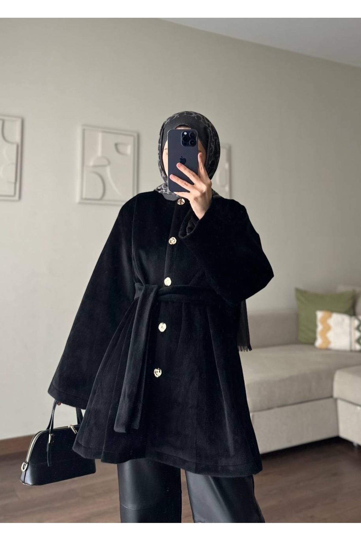 Nuesscollection Kuşaklı Kaşe Kaban