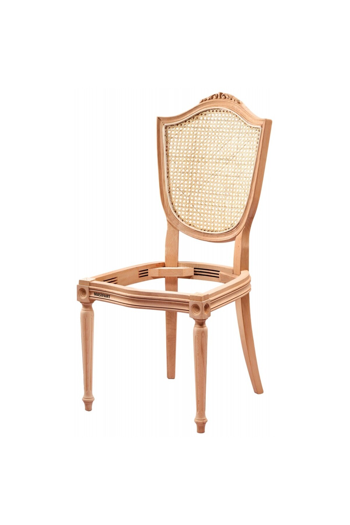 Masifart Marina Hasırlı Kupa Oymalı Tornalı Sandalye Cilasız Ham
