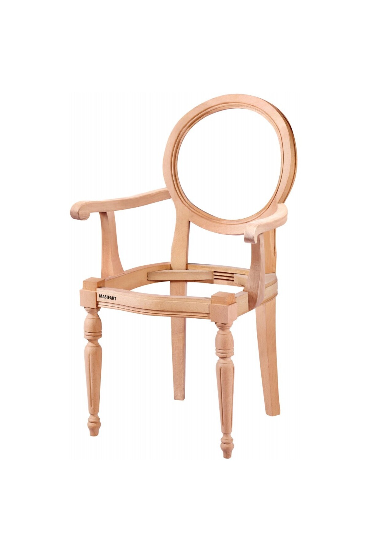 Masifart Hera Yuvarlak Kollu Sandalye Cilasız Ham