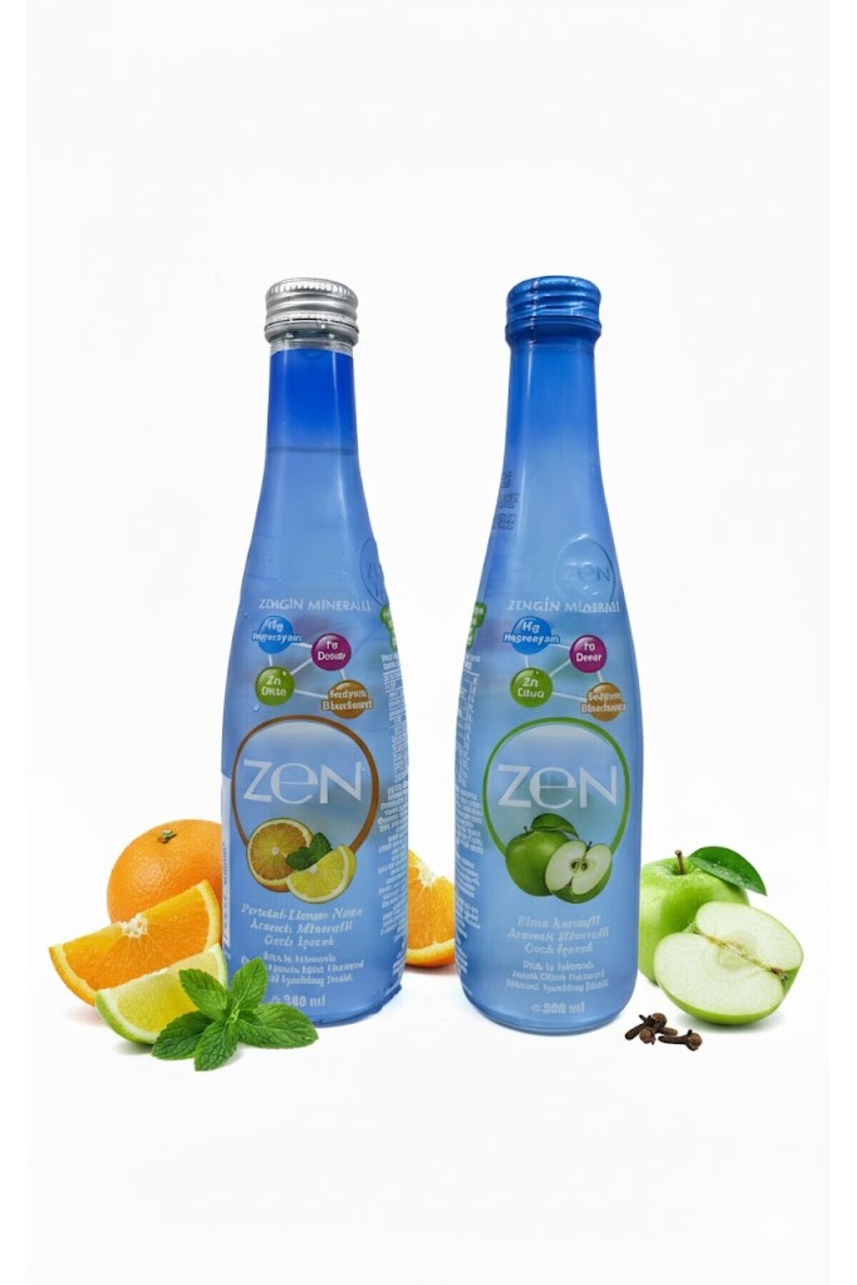 Zen Portakal-Limon-Nane ve Elma-Karanfil Aromalı Zengin Mineralli Gazlı İçecek 2'li Set