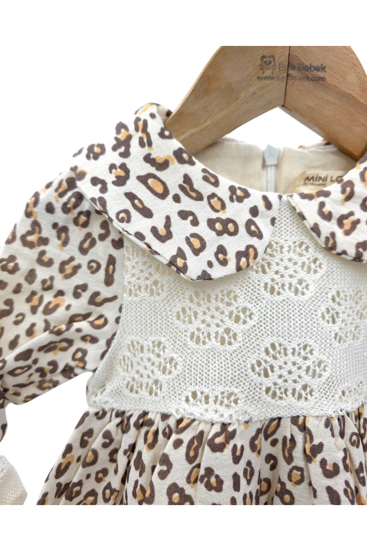 Ege Bebek Kız Bebek Dantel Detaylı Leopar Elbise, Müslin Kumaş, 6-9-12-18-24 Ay Özel Gün Elbisesi l Bayramlık fotoğrafı 5 (önizleme)