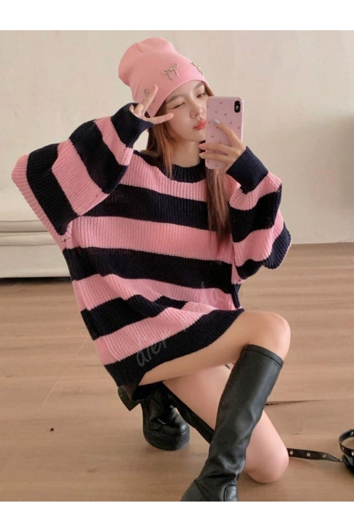 Dier Moda  Kadın kalın çizgili tüylenmez oversize triko kazak, Kadın kazak - Görsel 7