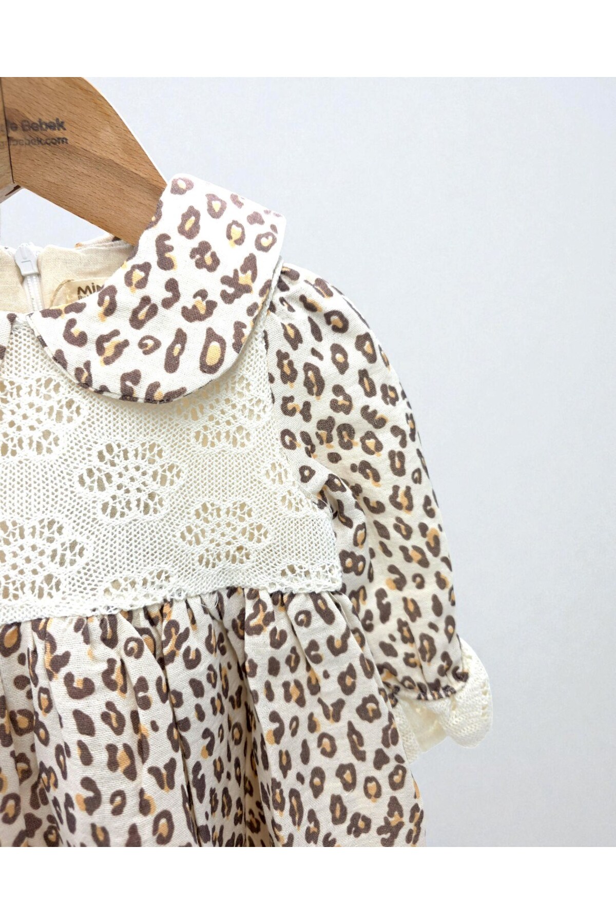 Ege Bebek Kız Bebek Dantel Detaylı Leopar Elbise, Müslin Kumaş, 6-9-12-18-24 Ay Özel Gün Elbisesi l Bayramlık fotoğrafı 6 (önizleme)