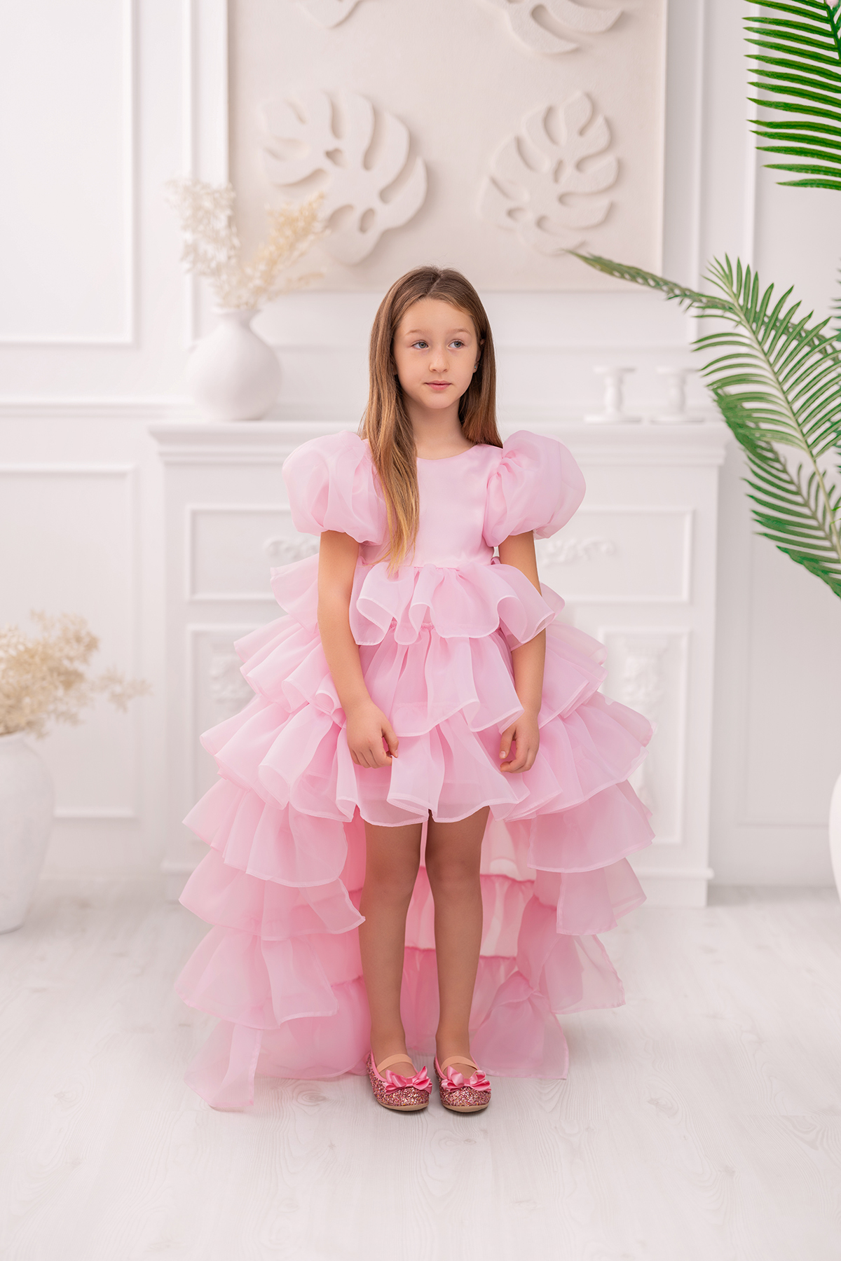 Asel Kids Kız Çocuk Pembe Çıkabilir Kuyruklu Organze Özel Gün Elbisesi