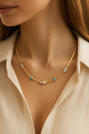 Classybyvega |  14K Altın Kaplama Nazar Boncuklu İtalyan zincir Kolye