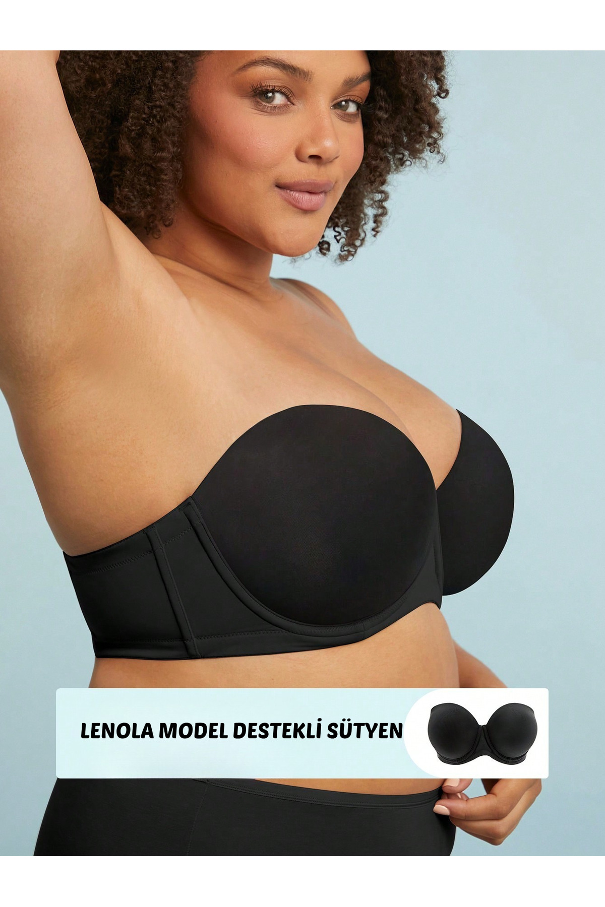 MİSTİRİK Lenola Model Curve Büyük beden Straplez Dolgulu Pedli Sütyen Siyah Renk görsel 4