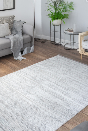 Kupon Halı Gri Beyaz Polyester Halı Salon Oturma Çocuk Odası Yolluk Dokuma Ma...