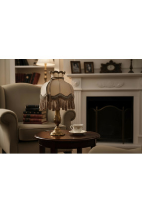 Amisos Dekor Klasik Püsküllü Silinebilir Kumaş Abajur – E14 Duy, 50 cm Yüksek...