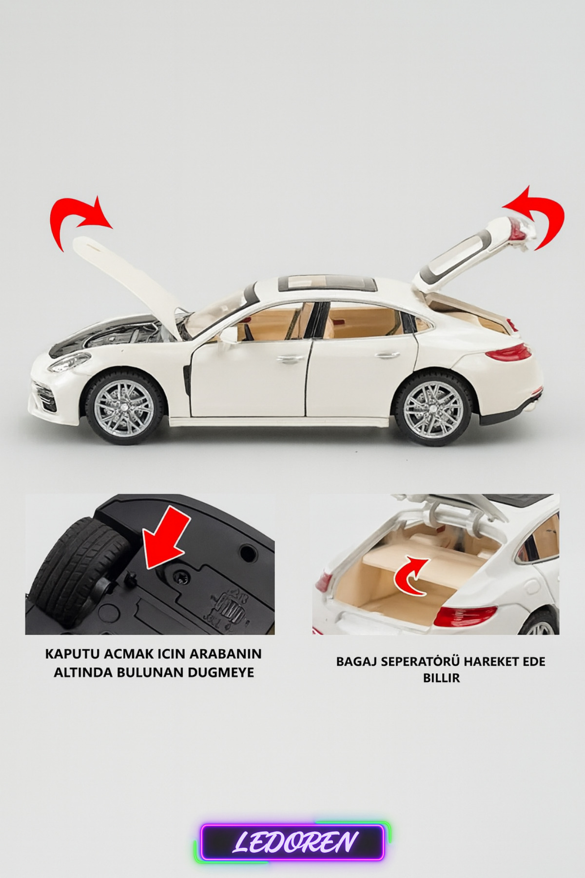 L'eDoren Beyaz Renkli Porsche Panamera 1/24 Diecast Koleksiyon
