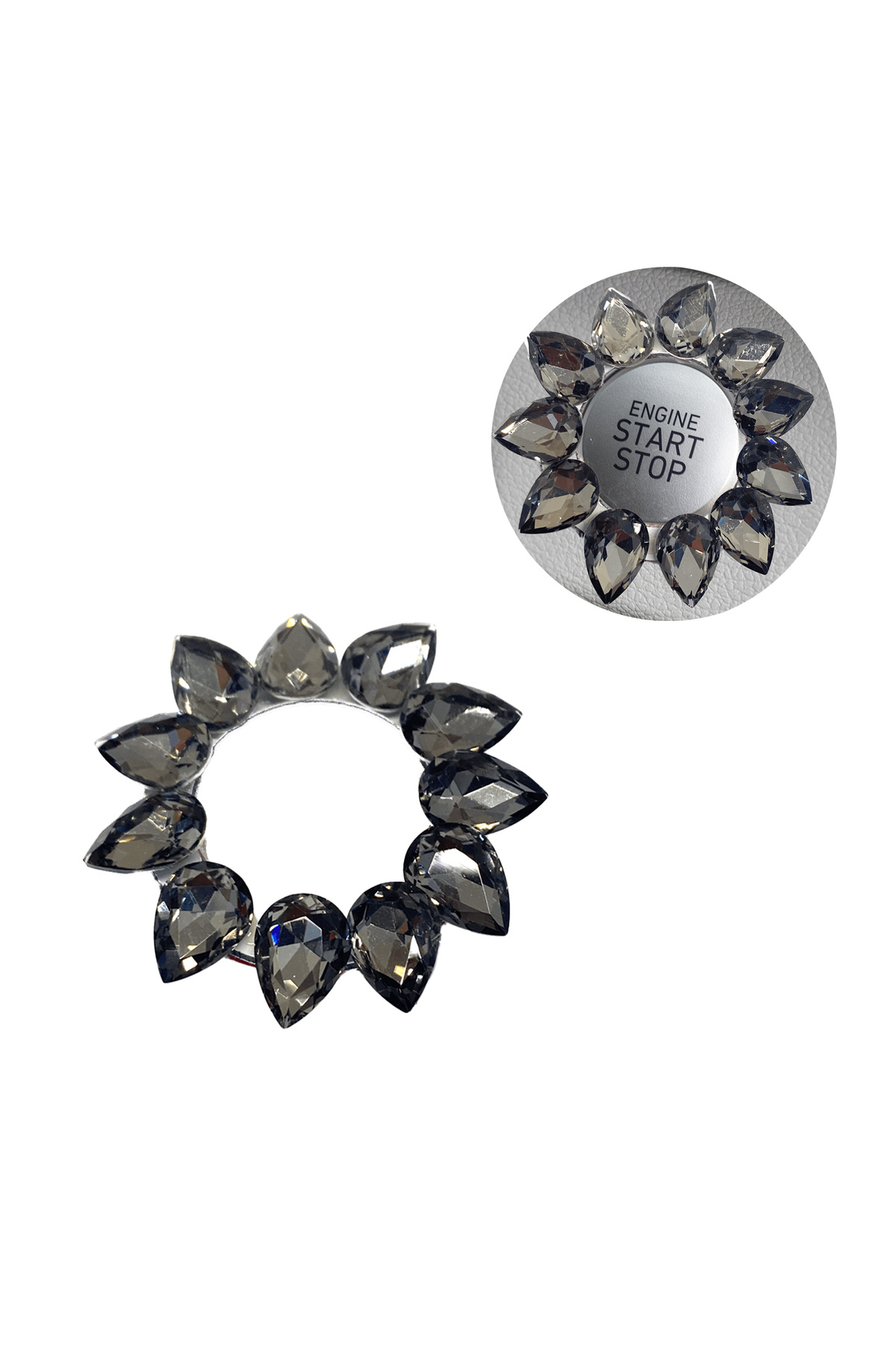 Luord Store Kristal Damla Taşlı Start Stop Düğme Halkası Füme
