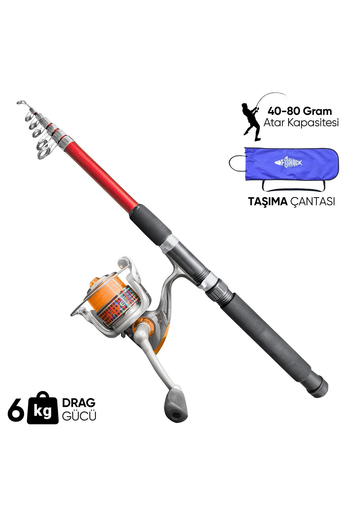 SAVEX Olta Seti - 300cm Olta Kamışı 40-80GR / 4000'lik Olta Makinesi (XB-Kırmızı) - Taşıma Çantalı