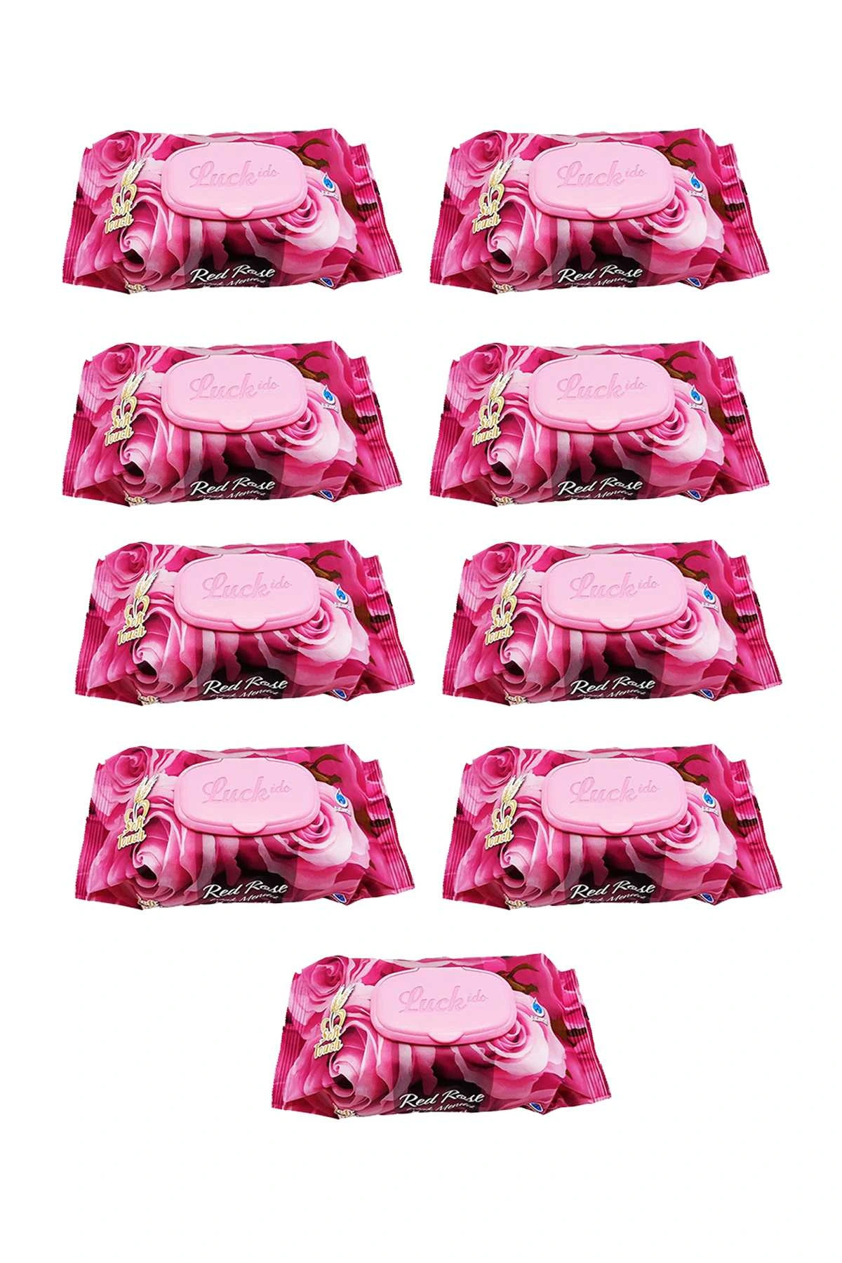 Luckido 9 Paket Red Rose Islak Havlu Mendil 90 Adet Kapaklı Gül Kokulu