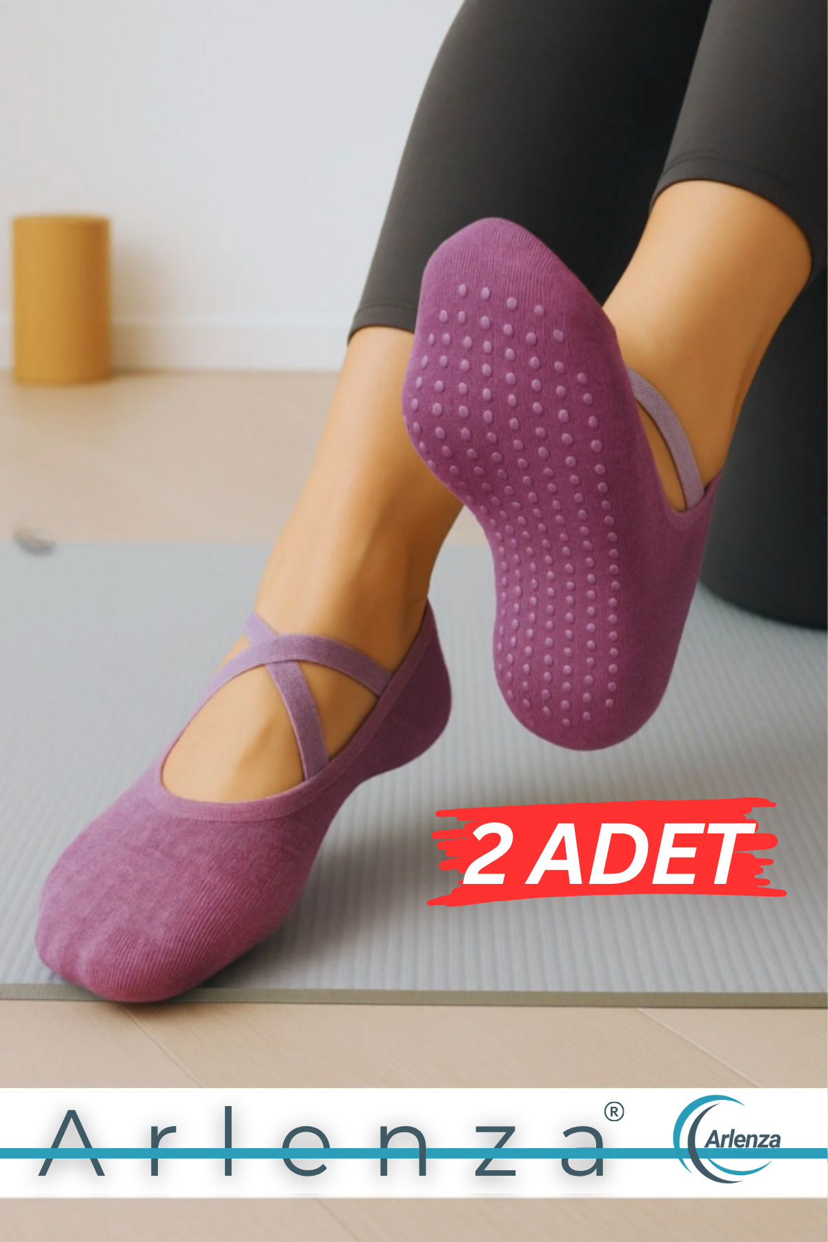 Jusmart 2 Adet Leylak Kadın Babet Çorap ◆ Pamuklu Kaymaz Silikon Taban ◆ Yoga Pilates Tavaf Dans