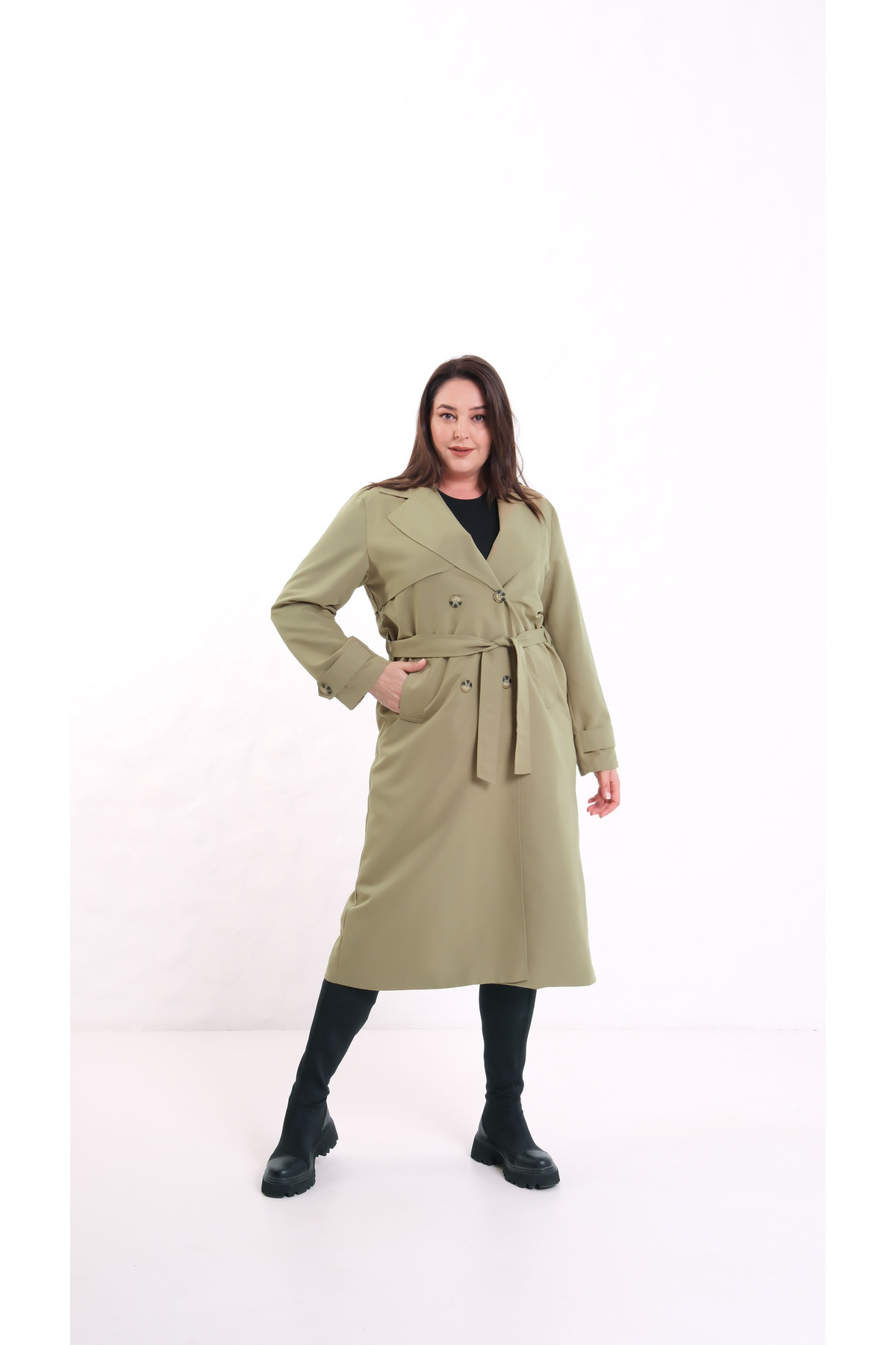Sevda Etek Kruvaze Yaka Uzun Trençkot