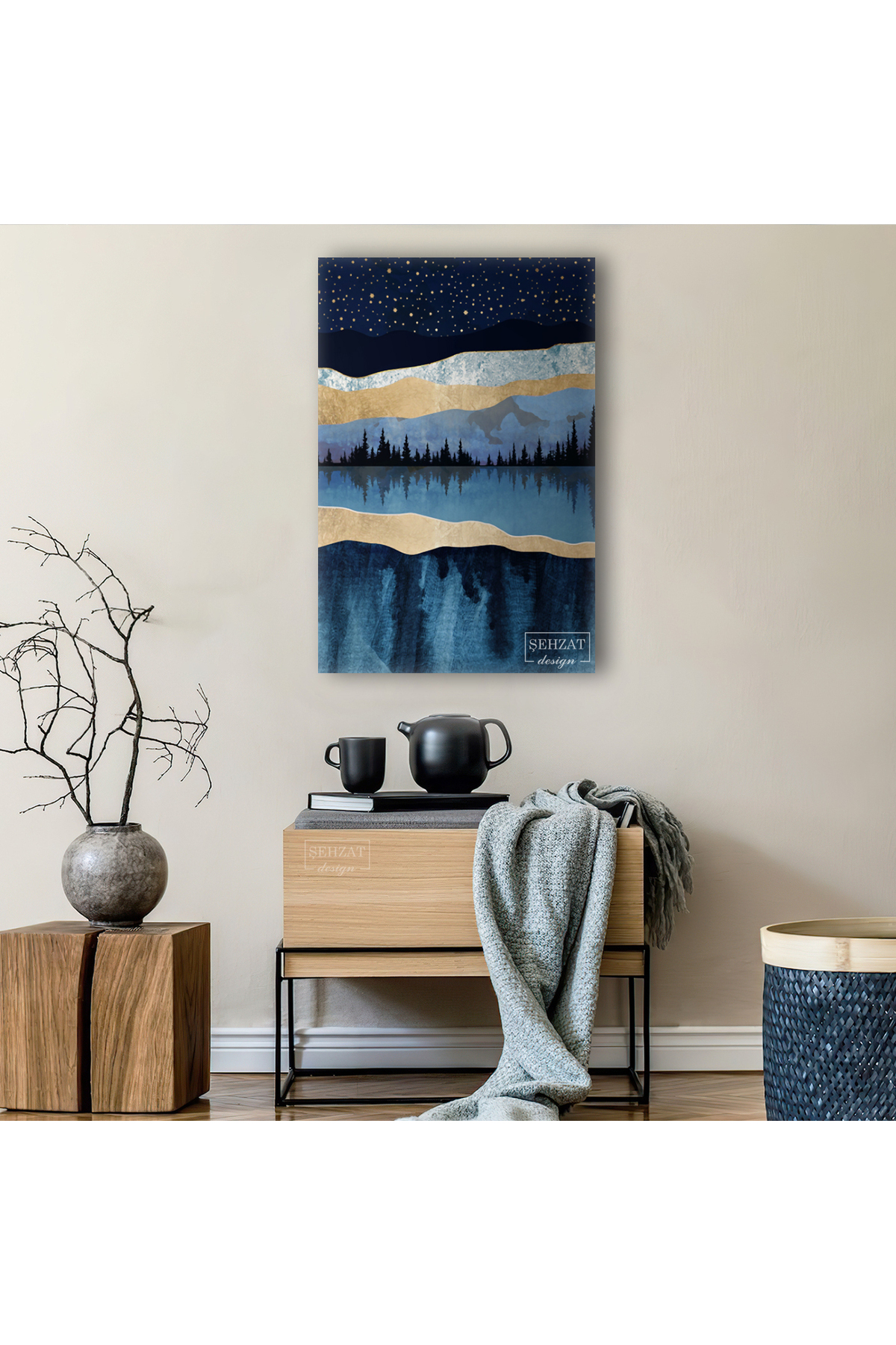 Midnight Lake Abstract Single Vertical Canvas Painting
