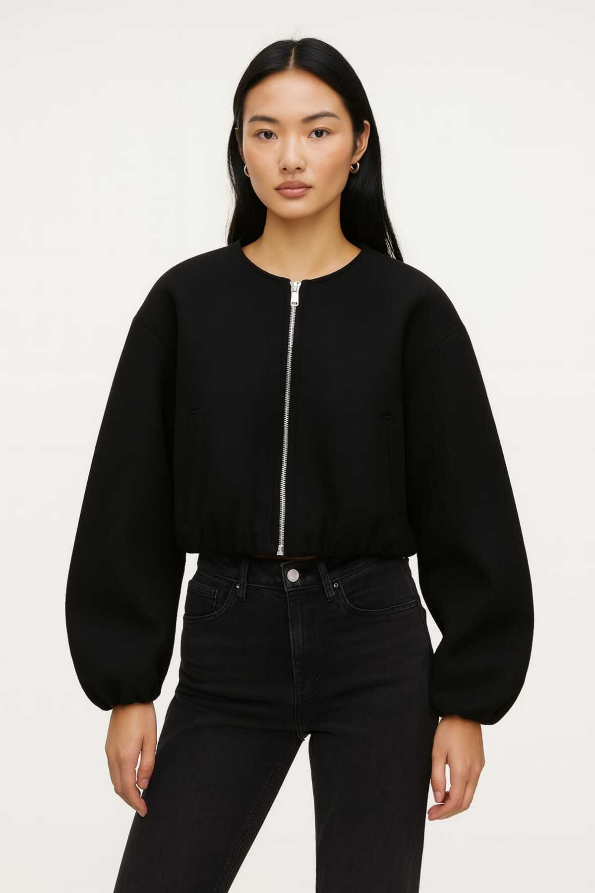 ECK MODA Women's Melton Bumber Zipper Detail Pocketed Short Jacket