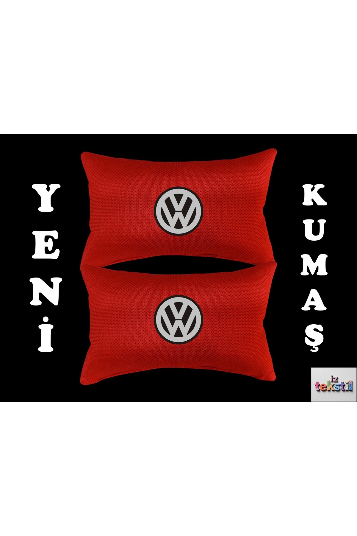 İZ WORTH WEARİNG VOLKSWAGEN LOGOLU Araç Boyun Yastığı MOZAİK DESENLİ KIRMIZI Kumaş, Baskılı 2 Adet 17x27cm...