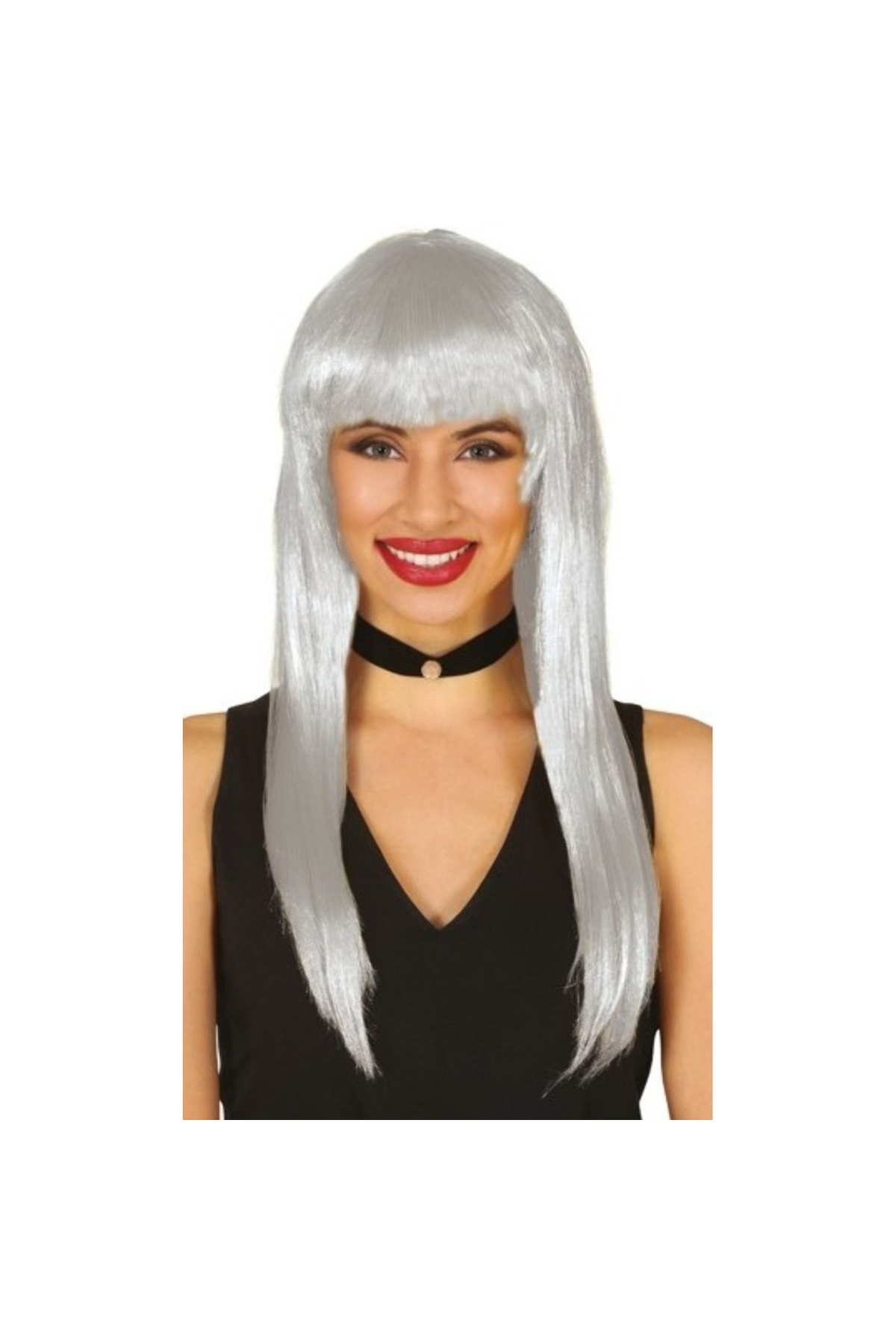Go İthalat Platin Gri Gümüş Renk Uzun Parti Peruğu Uzun Takma Peruk