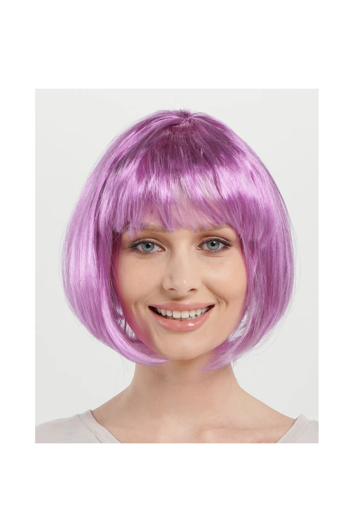 Go İthalat Rose Pembe Renk Düz Kesim Küt Parti Peruğu Kısa Takma Saç