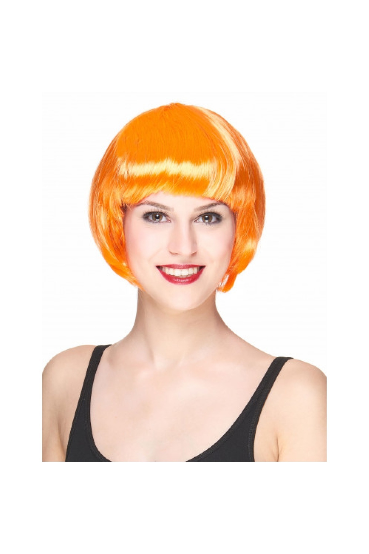 Go İthalat Neon Turuncu Renk Açık Turuncu Küt Parti Peruğu Kısa Takma Saç