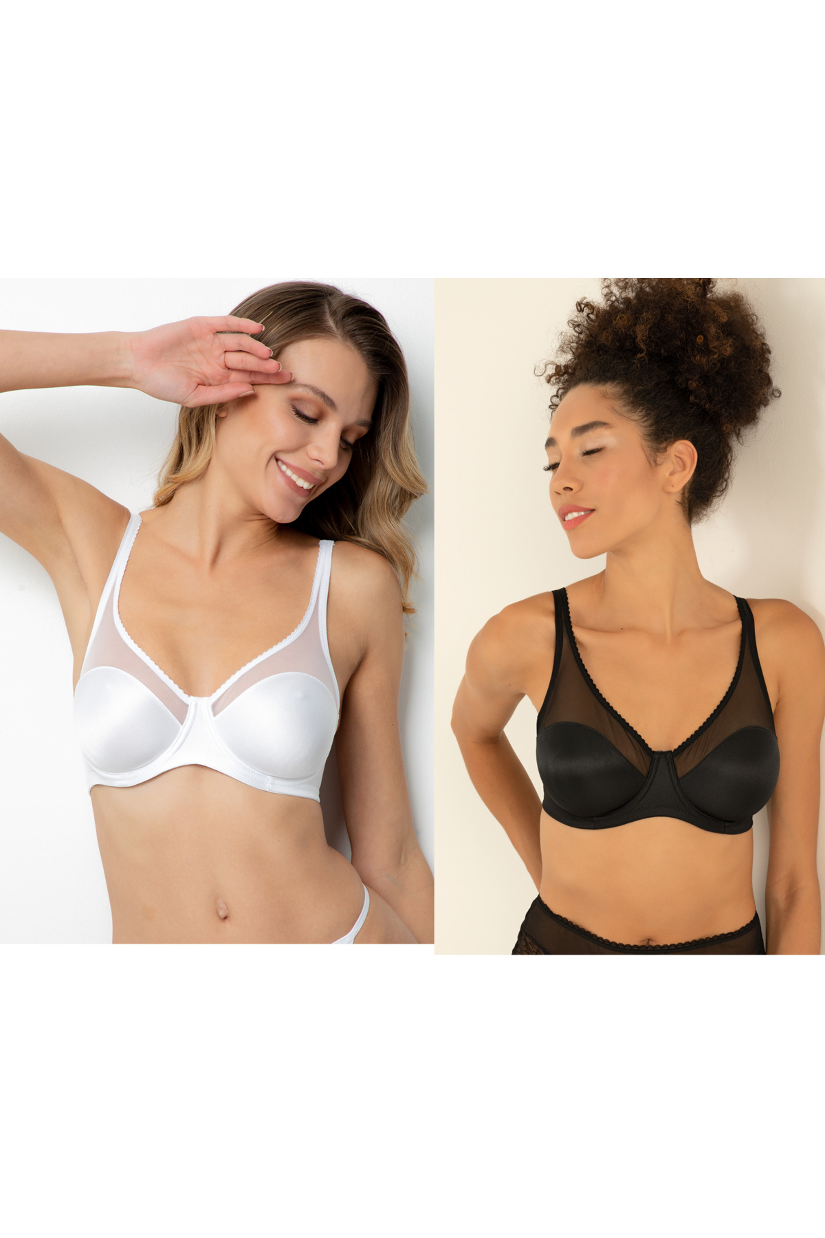 Minimizer Tulle Detailed Unfilled Roundup Bra Black White