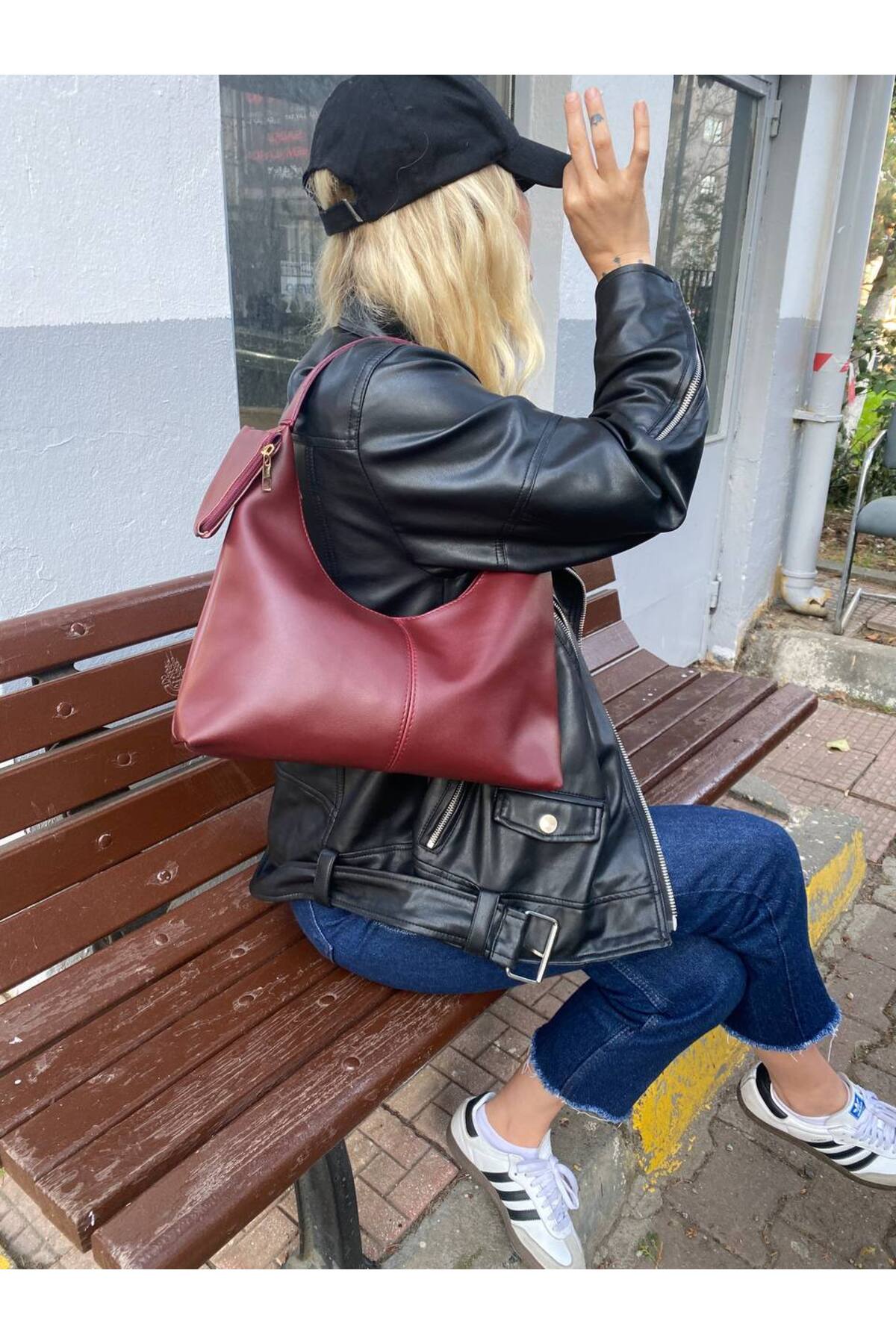 Bordo MONACO Yumuşak Deri Cüzdanlı El Ve Omuz Kadın Çantası görünüm 2