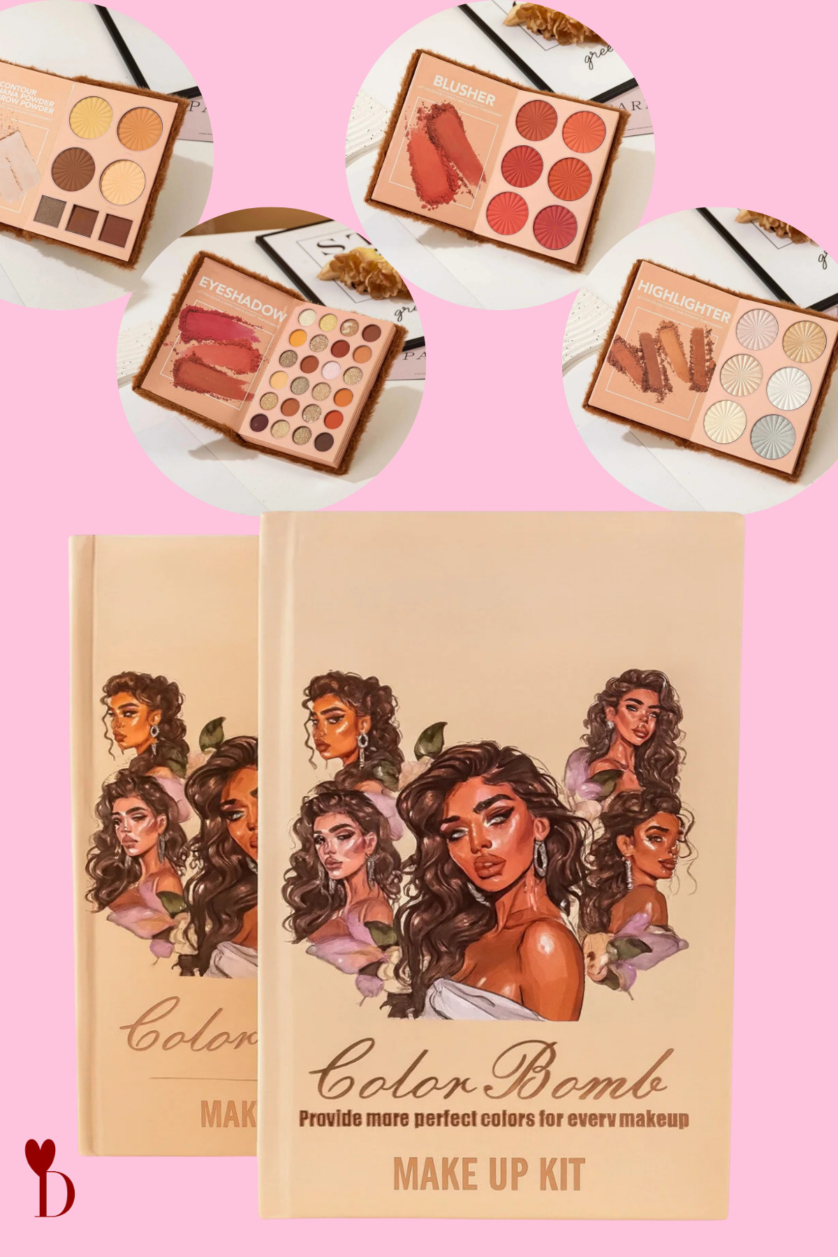 Dami Beauty 4 Katmanlı Kitap Tarzı 43 RENKLİ Katlanabilir Makyaj Paleti Seti,Kontur,Allık,Aydınlatıcı Göz Farı