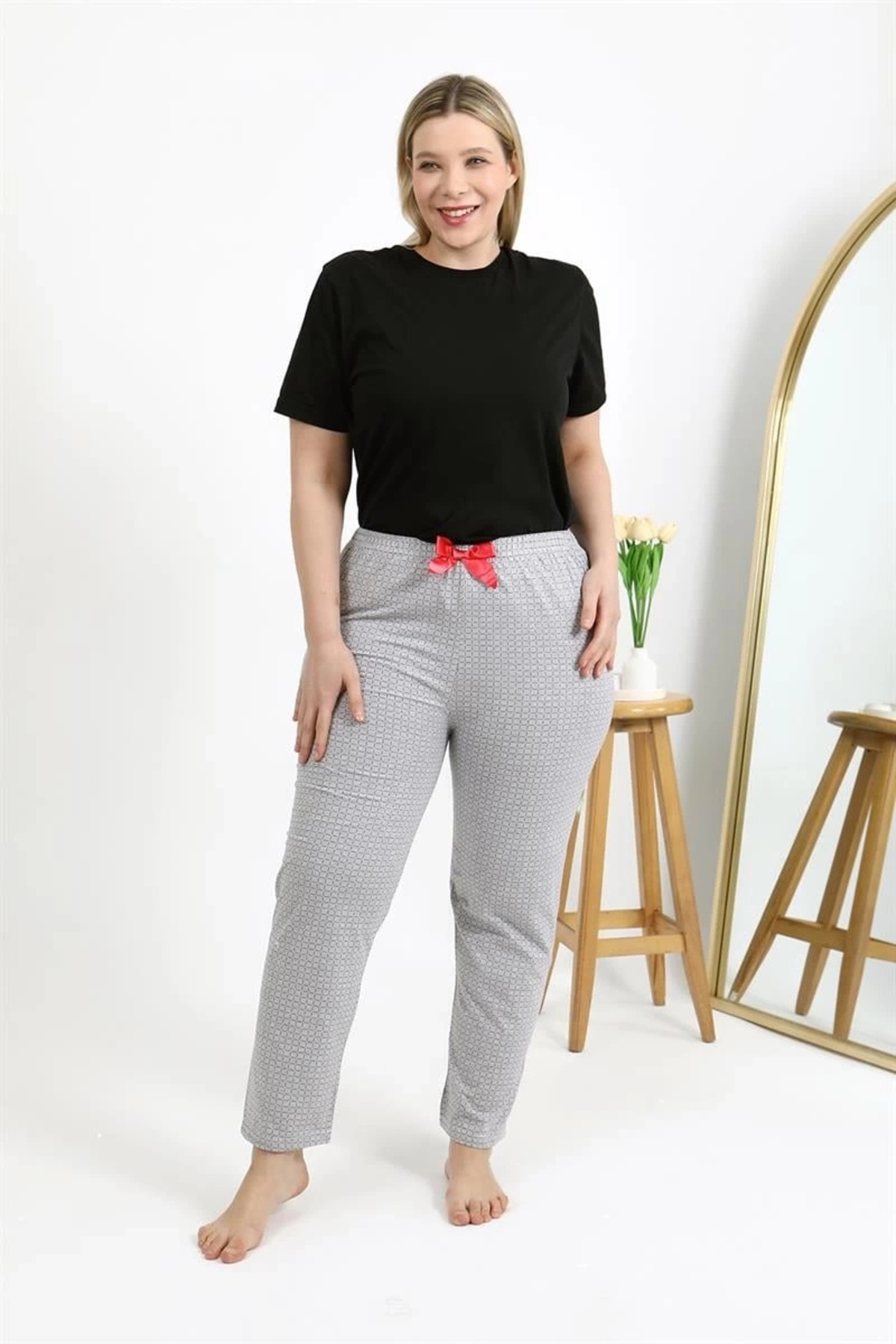 mtm My The Mall Kadın Pamuklu Büyük Beden Alt Pijama Gri