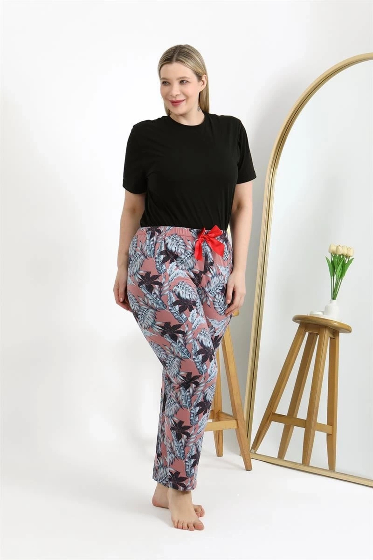 mtm My The Mall Kadın Pamuklu Büyük Beden Alt Pijama Somon