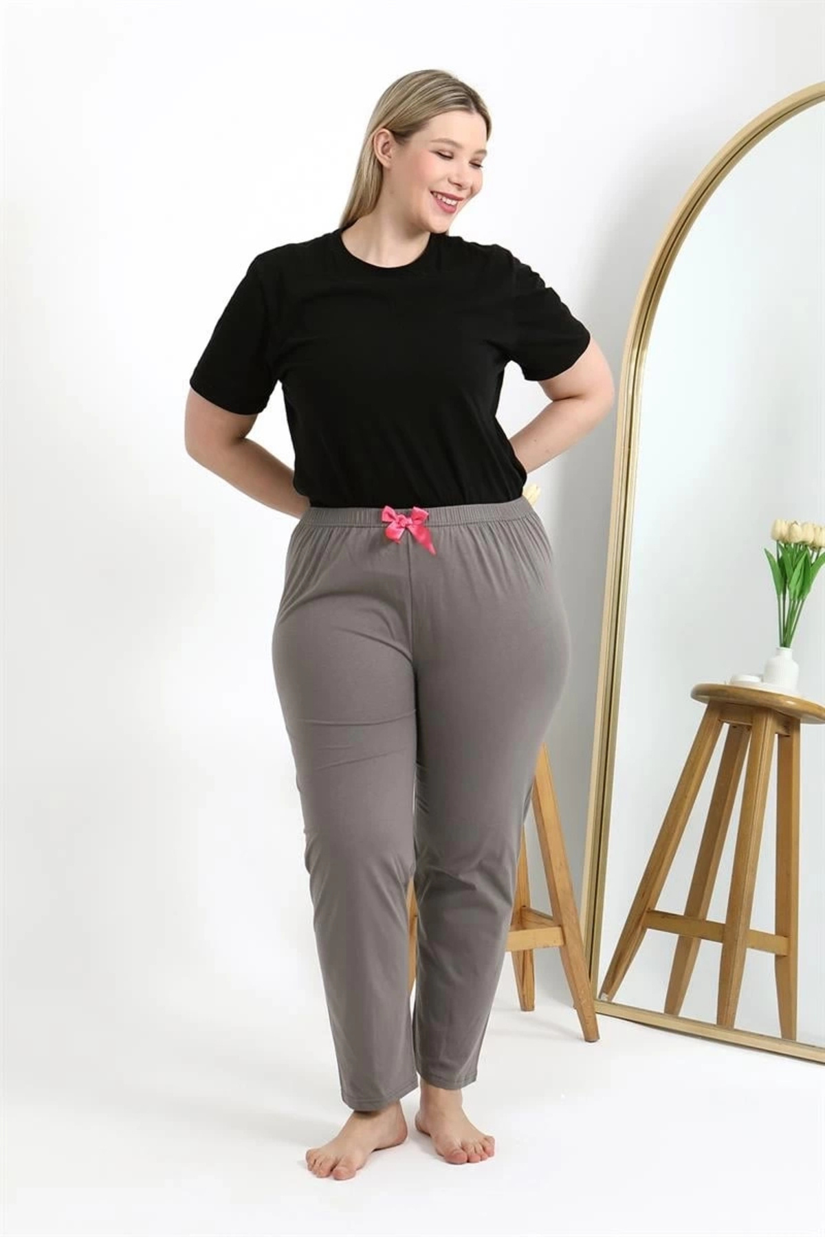 mtm My The Mall Kadın Pamuklu Büyük Beden Alt Pijama Vizon