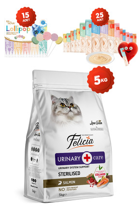 Felicia 5 kg Somonlu Düşük Tahıllı Yetişkin Kısır Kedi Maması 25li Kedi Ödülü...