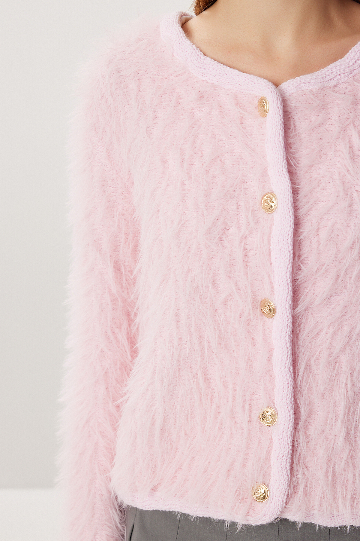 Lovelyİstanbul  Düğmeli Sakallı Triko Hırka LXA0013 ŞEKER PEMBE - Görsel 3