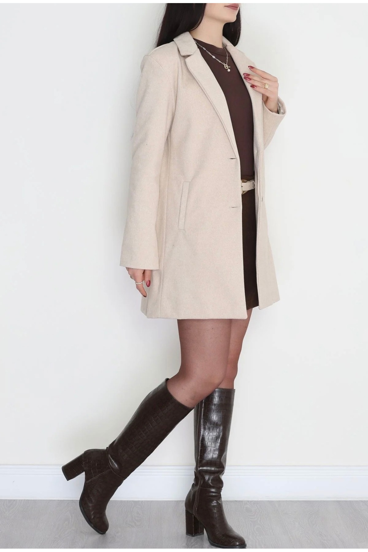 DuRu LiNe  ⭐ – 85 Cm Astarlı Kaşe Kaban | Şık & Elegant Tasarım ⭐ - Görsel 3