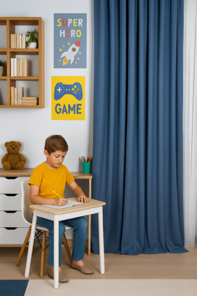 QUBA DECO KADİFE Dokulu Ada Fon Perde Erkek Çocuk Odası Salon Yatak Odası