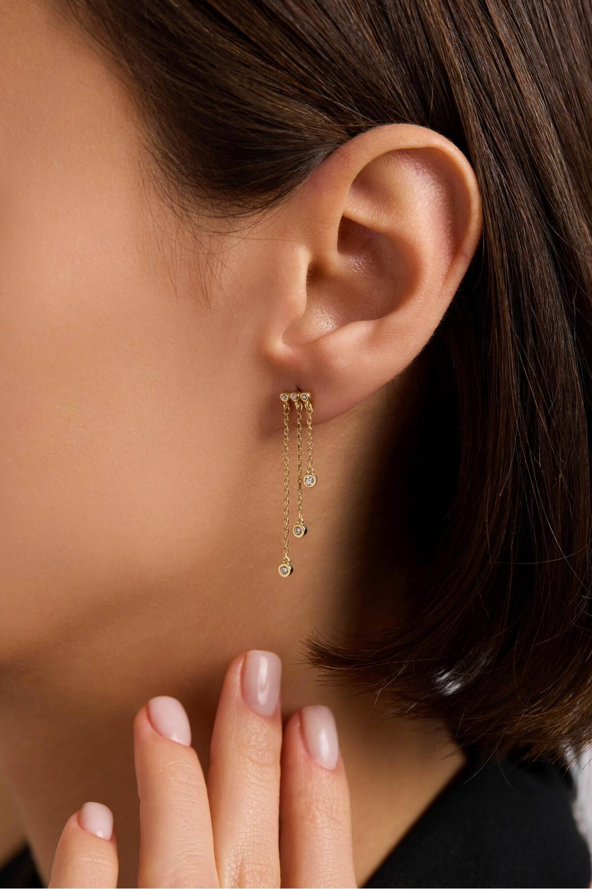 Tufanlar Kuyumculuk 14 Ayar Altın Sallantılı Zincir Tasarım Küpe