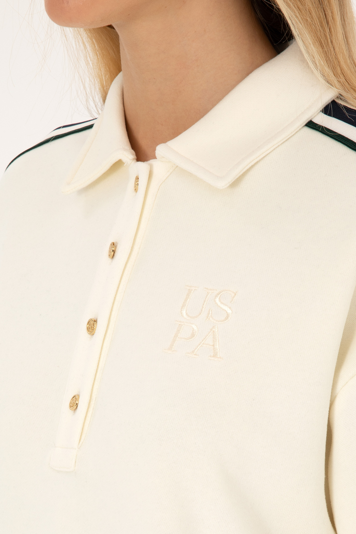 U.S. Polo Assn.  Kadın Krem Polo Yaka Mini Boy Örme Elbise 50313934-VR256 - Görsel 6