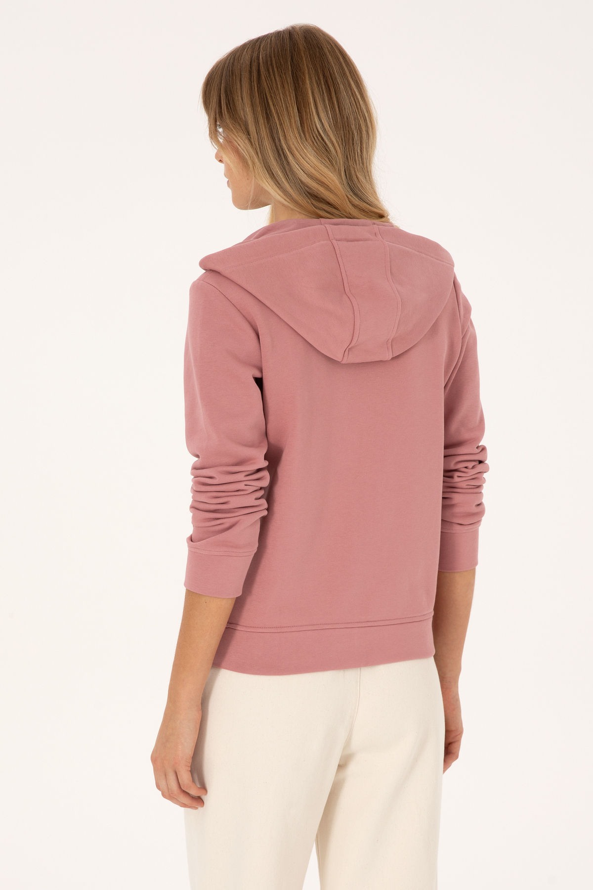 U.S. Polo Assn.  Kadın Gül Kurusu Fermuarlı Kapüşonlu Basic Sweatshirt 50307769-VR221 - Görsel 5